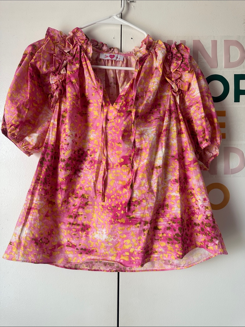 Buddy Love Pink & Yellow Ruffle Neck Floral Blouse